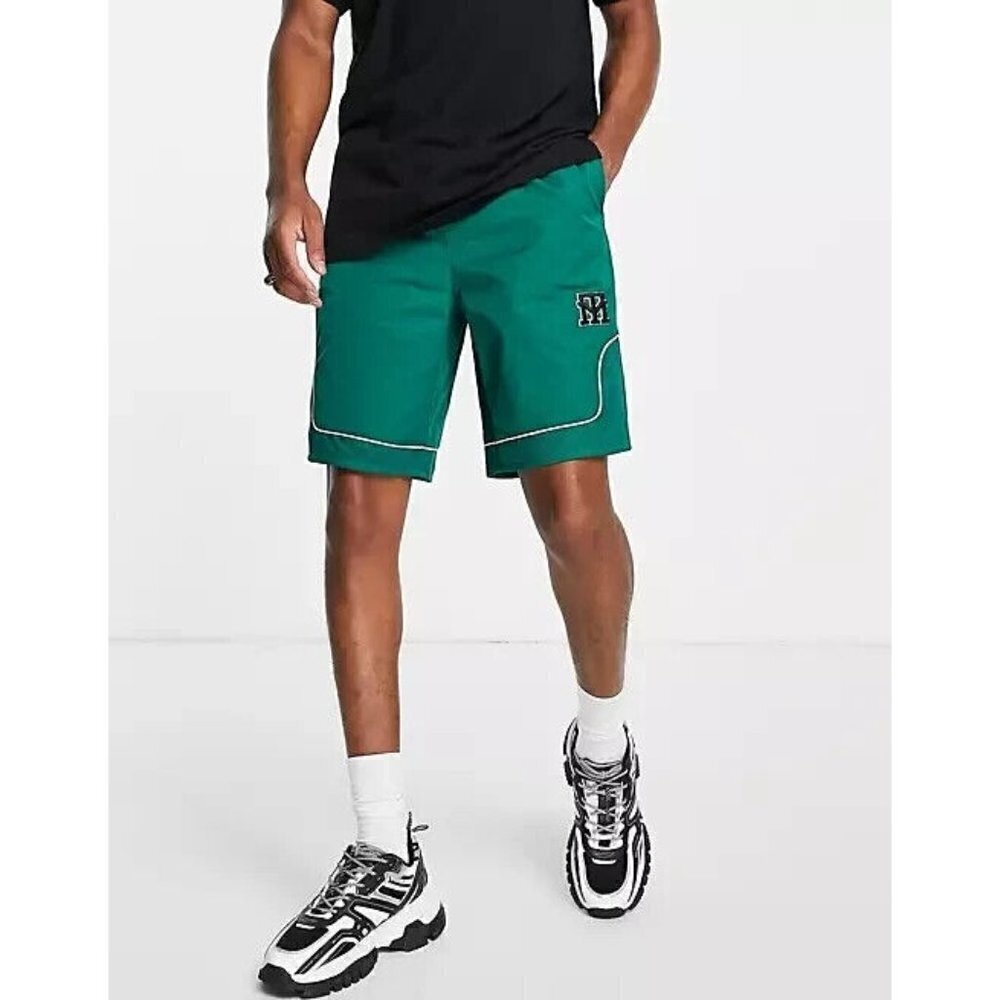 Topman "longline" green basketball shorts men's sz 38 drawstring